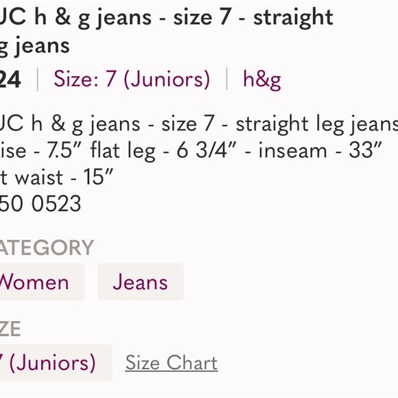 Excellent Preowned Condition H&G Jeans Size 7 Junior. Very cute - Picture 4 of 4